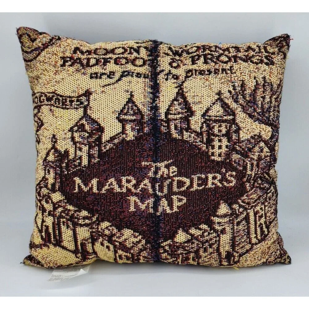 VTG x2 Harry Potter‎ Hogwarts Crest/Marauder's Map Woven Tapestry Throw Pillows